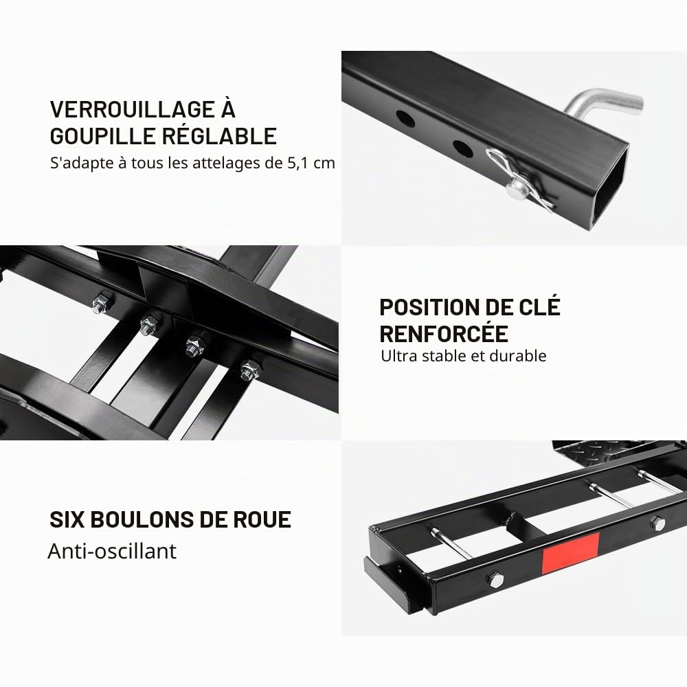 Porte-attelage de moto de 226,8 kg, pour moto tout-terrain, scooter, remorque, avec rampe de chargement et verrouillage anti-basculement
