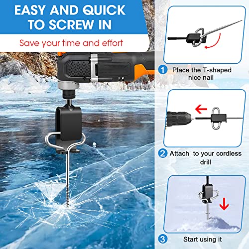 Universal Ice Anchor Tool Kit, Ice Anchor Drill Adapter with Ice Fishing Shelter Stake Nail, Ice Anchors Auger Tools Screws Ground Set for Ice Insert Sewing, Ice Shanty Shack Tent Fixer Accessories - Thumbnail 4