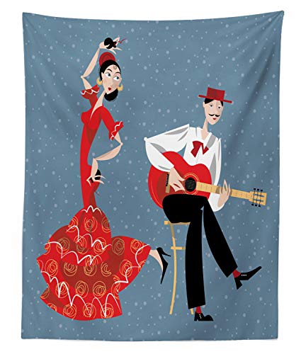 Lunarable Dance Tapestry Twin Size, Spanish Artist Couple Flamenco Dancing Girl and The