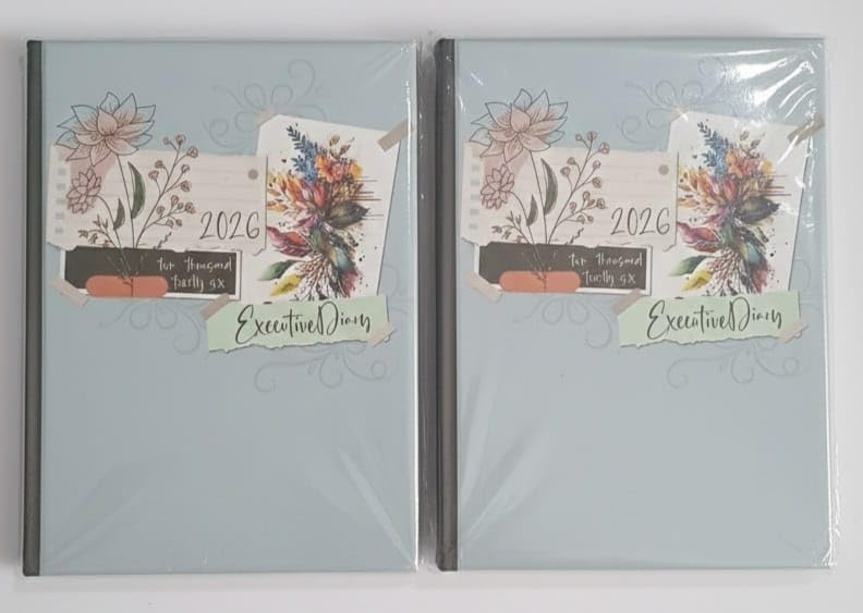 Image of TULMAN 2026 Diary Pack of 2 Hardcover Design Everyday Notebooks (23 x 18 cm), Best for Study Planner, Personal Journal, Business Planning & Stationery Lovers - dusty blue-green
