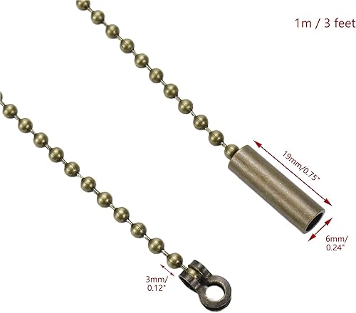 Miniatura 2 de KUMGROT 4 cadenas de extensión de bola con cuentas de 3 pies (3.3 ft) para interruptor de luz de ventilador con conector, bronce