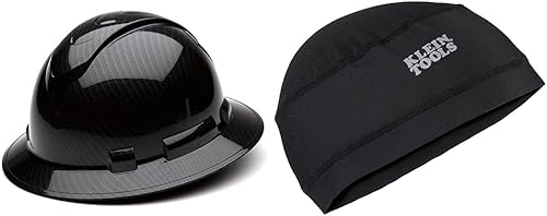 Pyramex Ridgeline - Casco duro de ala completa, suspensión de trinquete de 4 puntos, patrón de grafito negro brillante