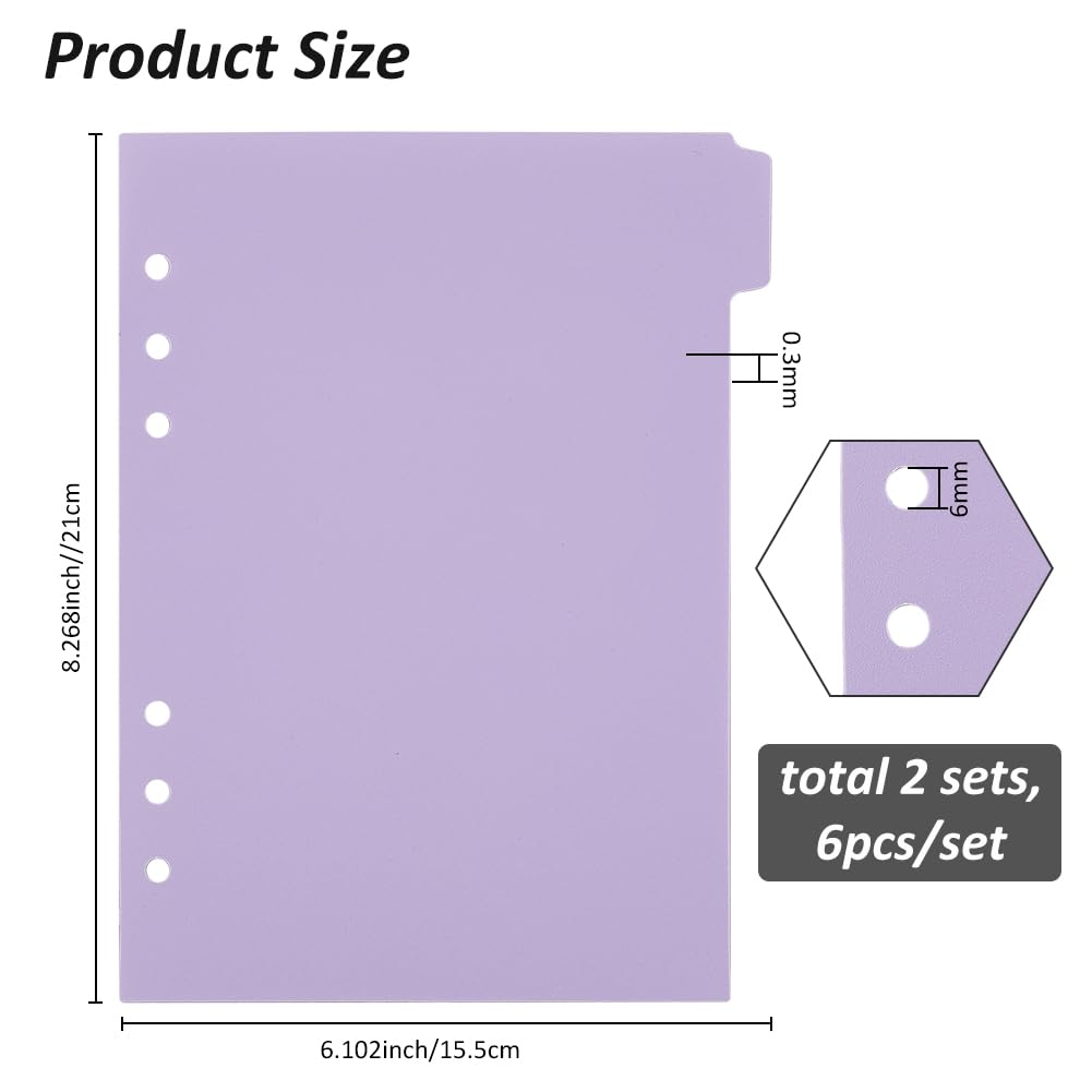 SUPERFINDINGS 2 Sets 12 Sheets A5 Index Binder Dividers Purple Plastic Binder Dividers 6 Ring Binder Dividers Binder Dividers Pages with 6-Tabs Ring Index Page for Journal - Image 2