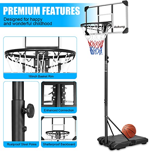 Aokung Teenagers Youth Height Adjustable 5.6 To 7Ft Basketball Hoop 28 Inch Backboard Portable Basketball Goal System With Stable Base And Wheels, Use For Indoor Outdoor #TOP6