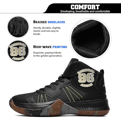 ASHION Kids Basketball Shoes Boys Girls Sneakers Mid-Top Lace Up Cushion Anti Slip Athletic Outdoor Sport Shoes for Unisex-Child4