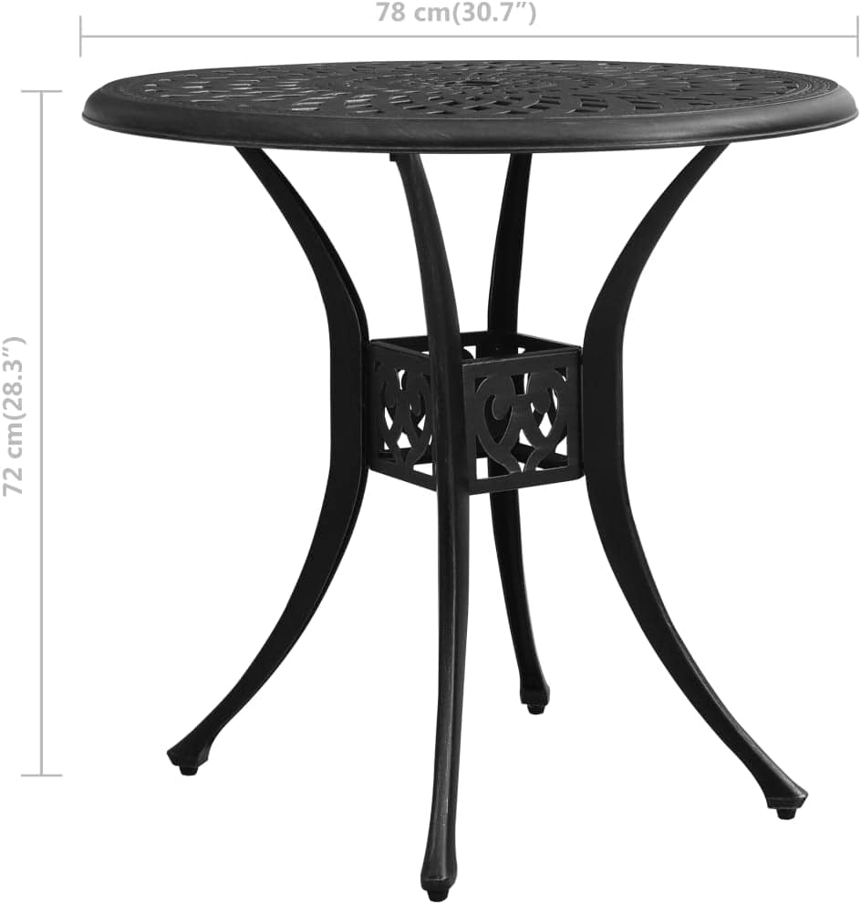 Black Cast Aluminum Garden Table 30.7 Inch Diameter Round Outdoor Patio Table Small Bistro Table Outdoor Dining Table for Patio Side Use