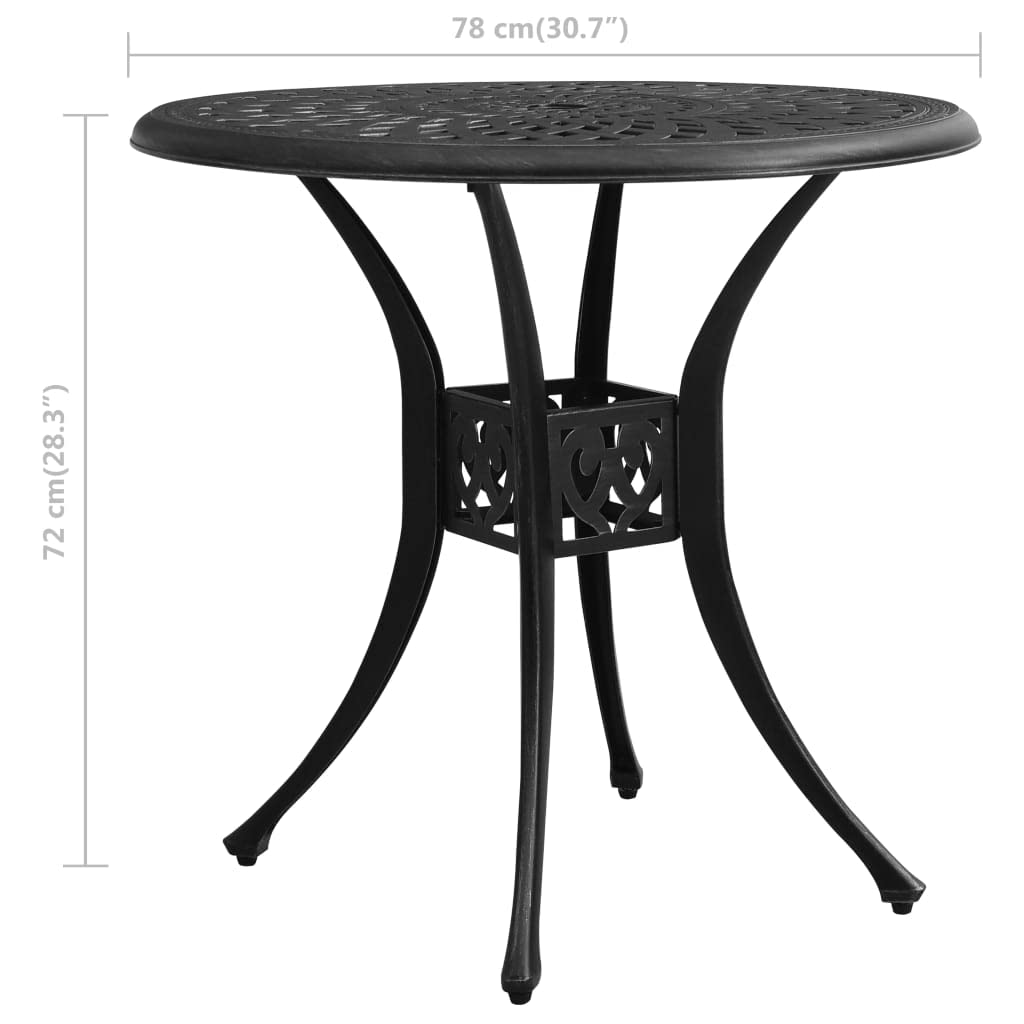 Générique Czarny stół ogrodowy 78x78x72 cm odlew aluminiowy z otworem na parasol na zewnątrz