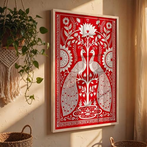 Image of kotart Decorative Traditional Wall Art Home Decor Madhubani Painting poster With Frame For Living Room Bed Room Hotel Wall Decor Digital Reprint (13X17 inch)