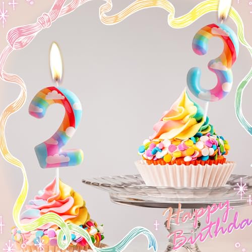 5th Birthday Candles Number 5 Pink Rainbow Birthday Party Cloud Rainbow Theme Adorable Design for Baby Girl Boy Birthday Cake Topper, Graduation Celebration Anniversary Wedding Decorations - Image 2