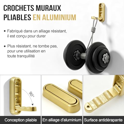 Dreamark Lot de 4 Crochets Muraux Pliables en Aluminium, Patère 90 Degrés pour Manteau, Gain de Place Salle de Bain Bureau – vue 3
