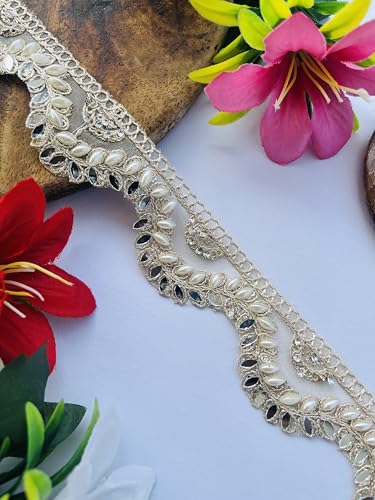 Cinta de encaje indio con perlas para decorar cortinas de salón 3