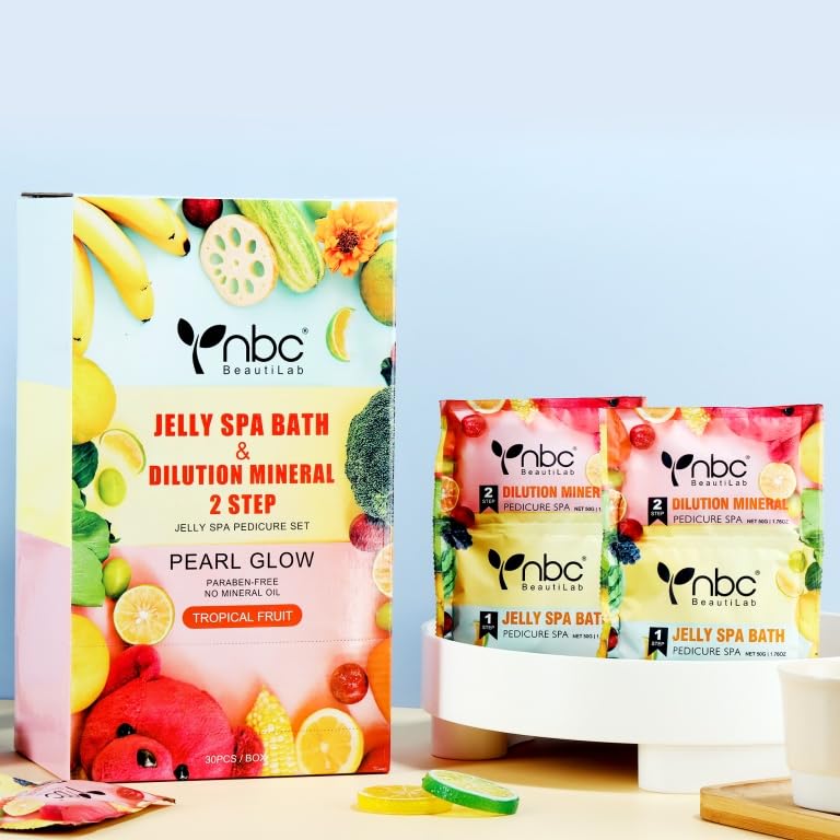 Natury Nails by nbc Jelly Spa Pedicure Professional Pearl Glow - 2-etapowy żel do rozpuszczania minerałów i żel do kąpieli zestaw do pielęgnacji paznokci, bez parabenów, pudełko 30 sztuk