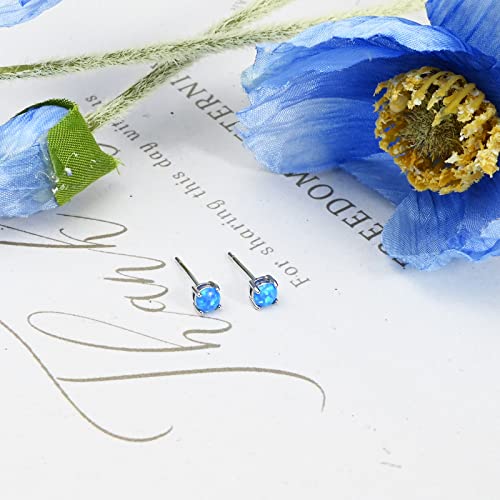 Blue Opal Stud Earrings Birthstone Earrings 4Mm Opal Stone Silver Post Earrings Hypoallergenic Opal Jewelry Handmade Small Earrings For Women Trendy #TOP2