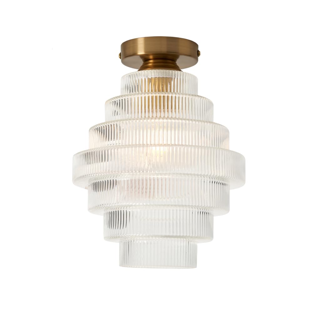 B&Q -  Louisa Satin Brass Ribbed Glass Flush Ceiling Light