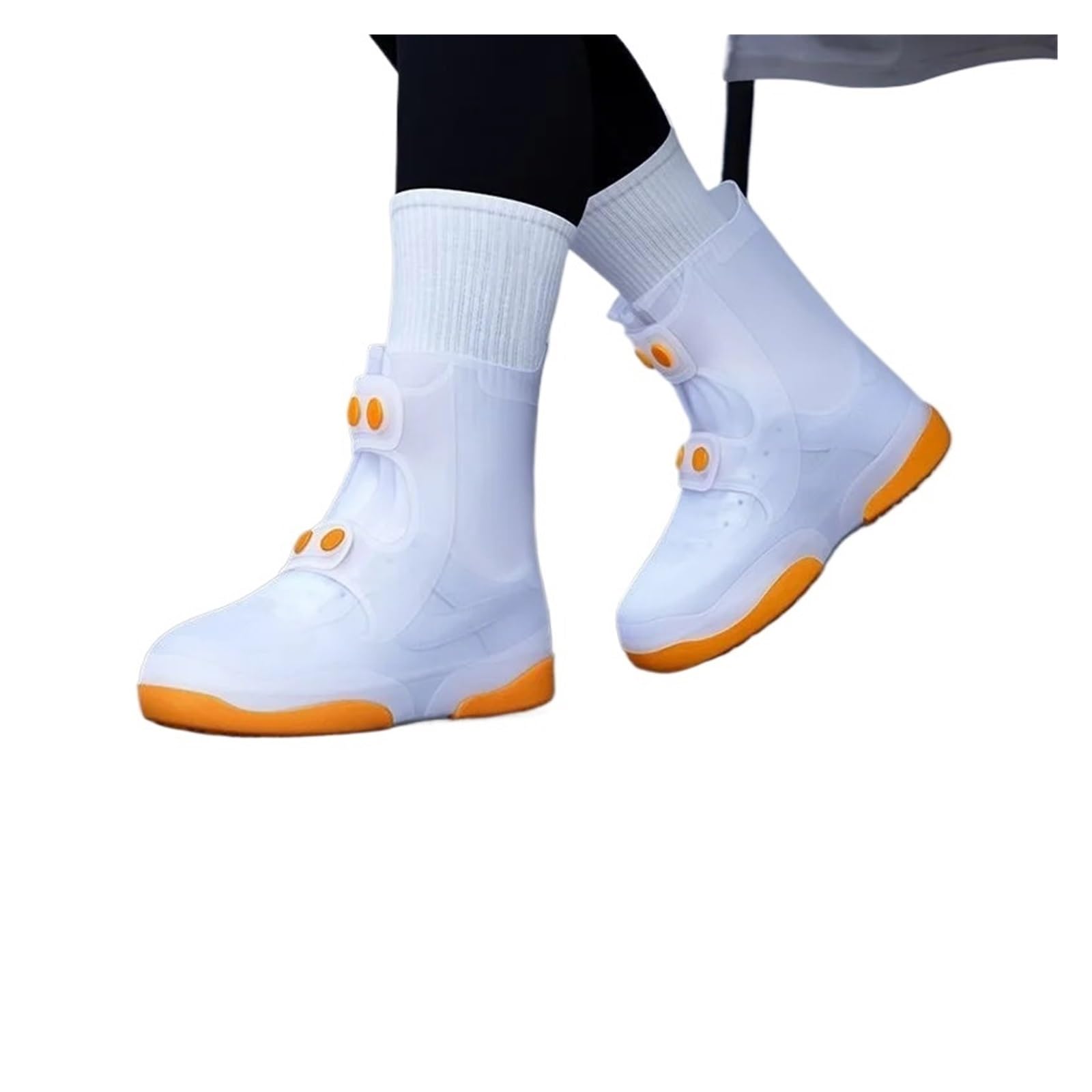 Copriscarpe Copriscarpe bicolore Copriscarpe impermeabili Copriscarpe antiscivolo lavabili con bottone Copriscarpe bianchi resistenti Adatto Per Strade Fangose E Giorni Di Pioggia(Orange,XL for shoes