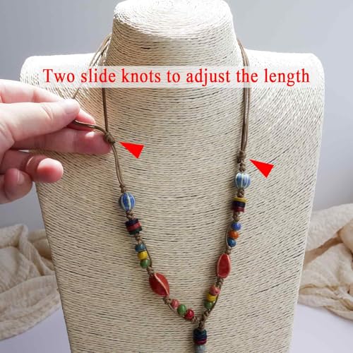 Boho Style Colorful Ceramic Bead Strand Necklace Adjustable Bohemian Jewelry Gift for Women, Fashion Clothing Matching Necklace4