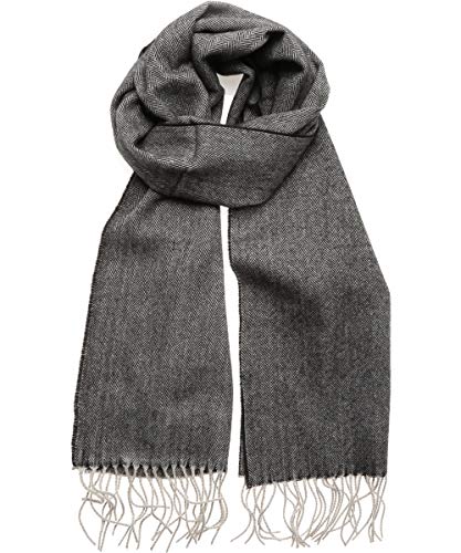 MIRMARU Winter Scarf Premium Cashmere Feel Classic Oblong Scarves Lightweight and Various Styles (Herringbone - Black)