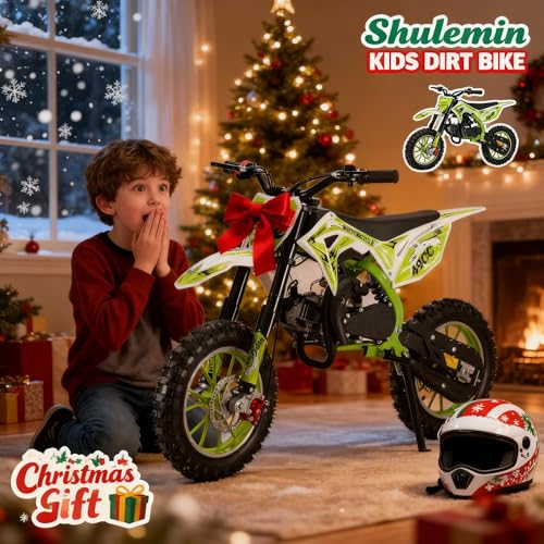 Image of 50CC Kids Dirt Bike,2-Stroke Gas Powered Mini Dirt Bike for Kids Up to 35 MPH Off-Road Motorcycle with 10-Inch Tires Disc Brakes 330LBS Max Load Pull Start Gift for Boys Girls Youth 8-14 (GREEN2 2026)
