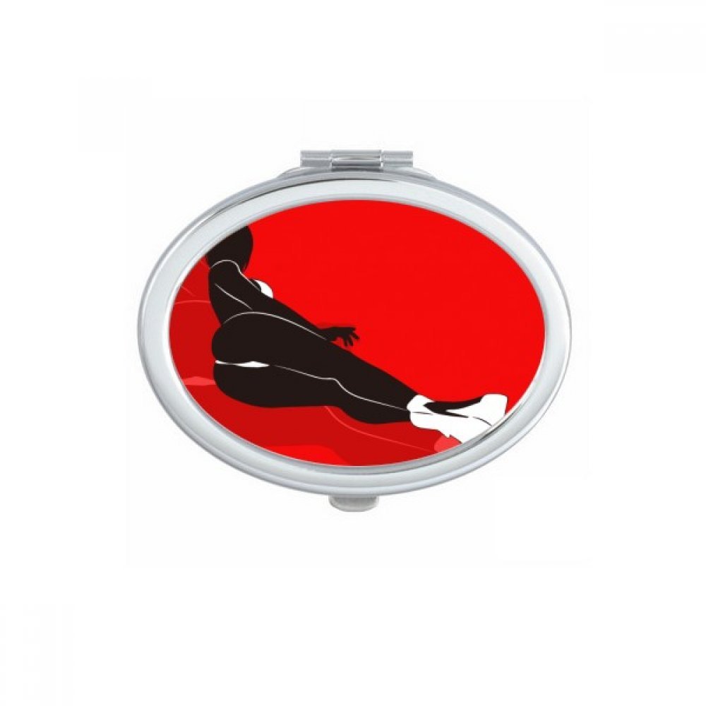 Miroir ovale rouge de maquillage compact portable mignon pour sac