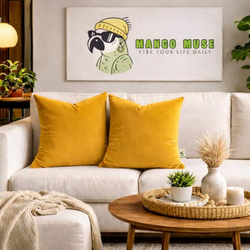 Velvet Pillow Covers 18x18 Set of 2 | Soft Plush Decorative Throw Pillow Cases | Hidden Zipper Home Decor (Mustard Yellow) - Image 4
