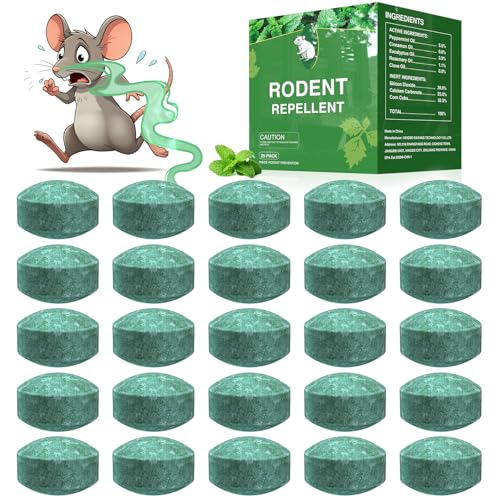 Mouse Rodent Repellent, 25 Pack Peppermint Oil Mouse Traps for Rat Mice, Ant, Roach, Spider, Squirrel, Nature Mouse Deterrent for Indoor Outdoor Use, for Garden & Home, Family & Pet Safe