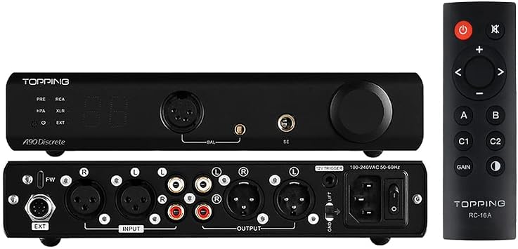Topping A90 Discrete Fully Discrete Balanced Headphone Amplifier HiFi NFCA 4Pin XLR/4.4MM Balanced/6.35MM SE Out 9800mWx2 Desktop Headphone Amp Preamp with Remote Control Black