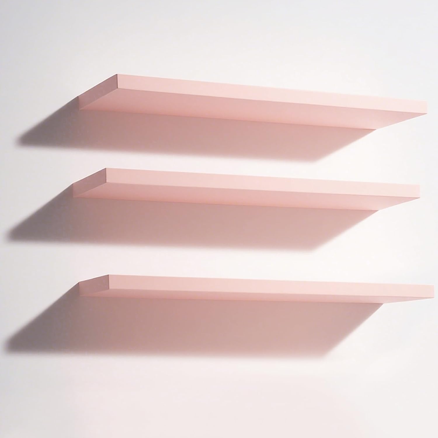 Youyole 3 Pack Pink Floating Shelves for Wall 16 Inch Solid Wood Wall Book Shelf for Bathroom Living Room Bedroom Hanging Display Decor, Princess Aesthetic Room Decor (Pink)