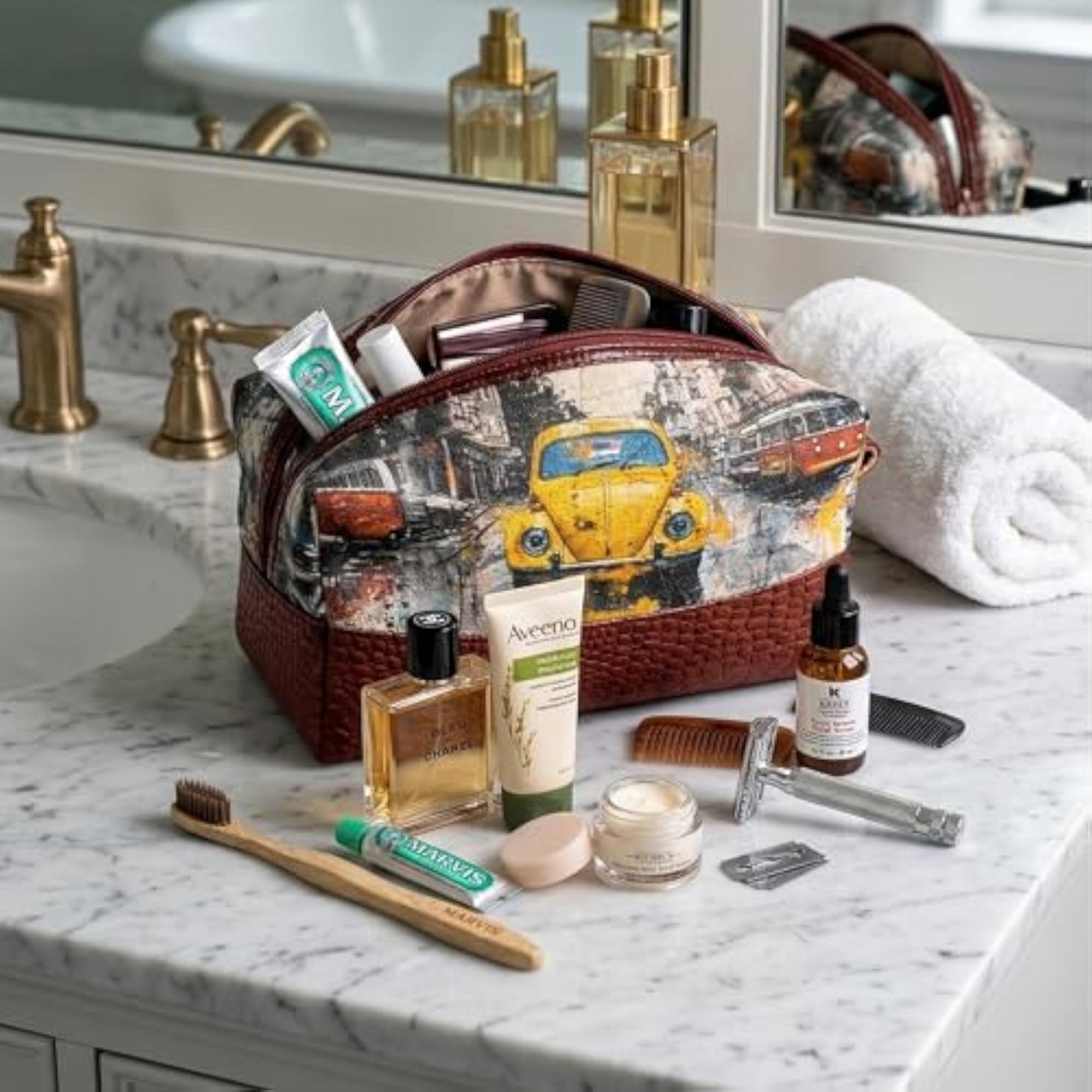 Urban Drift Travel Pouch, Canvas & Leather Toiletry Kit