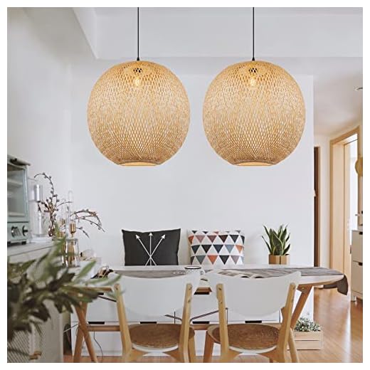 Arturesthome Natural Bamboo Pendant Lamp, Round Hanging Ceiling Light Wicker Chandelier, Hand-Woven Boho Basket Lampshade for Kitchen Island Living Room