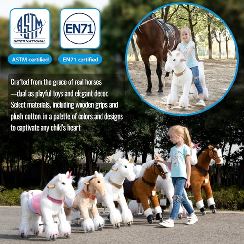 UFREE Horse Action Pony, Ritt auf Spielzeug, mechanisch bewegendes Pferd, Kinderwagen für Kinder von 4 bis 9 Jahren, mittelgroß, Höhe 93 cm (brauner Körper, Schwarze Mähne & Schwanz)