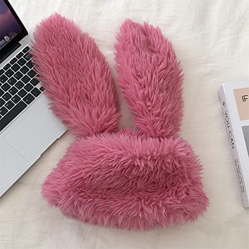 Topwon Bunny Ears Hat Plush Faux Fur Fluffy Rabbit Cap Dress Up Costume Headgear Winter Beanie (Pink)2