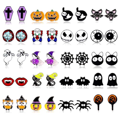 Harry and Henry Halloween Earrings Set for Women 20 Pairs Ghost Bat Pumpkin Spider Skull Witch Cat Earrings Spooky Gothic Party Jewelry Costume Accessories Party Favors