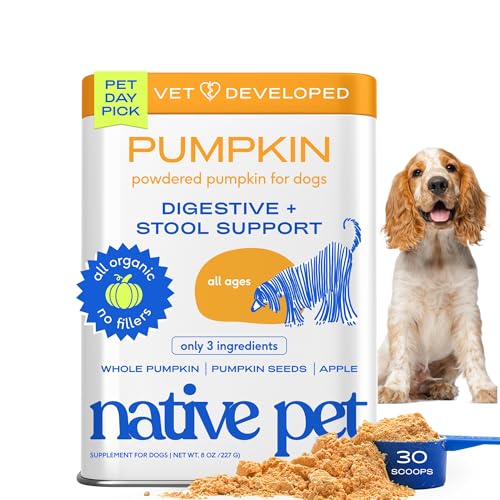 Native Pet Pumpkin for Dogs - Organic Dog Food Topper Powder - Promotes Firm Stools, Supports Digestive, Bowel Health & Nutrient Absorption - USDA Organic, Rich in Fiber with Real Pumpkin - 30 Scoops