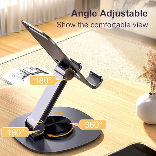 Image of EDNITA Phone Holder for Desk 360Rotating, Portable & Foldable Cell Phone Stand for Office & Kitchen, Adjustable Tablet Stand for All Mobile Phones, iPhone, iPad, Smartphone (Metal Silver)