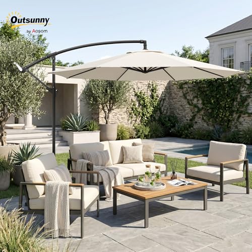 Sombrilla para terraza patio con tejido de poliéster y ajuste de ángulo 2