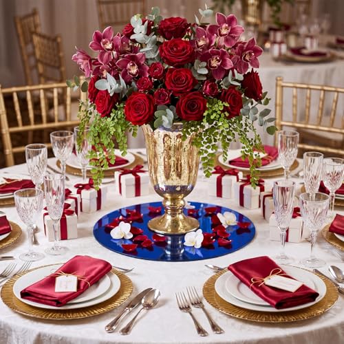 Image of Thyle 12 Pcs 10 Inch Acrylic Round Mirrors for Tables Centerpieces Circle Mirrors Candle Plates for Wall Wedding Table Centerpieces for Baby Shower Party, Thickness 1 mm (Blue)