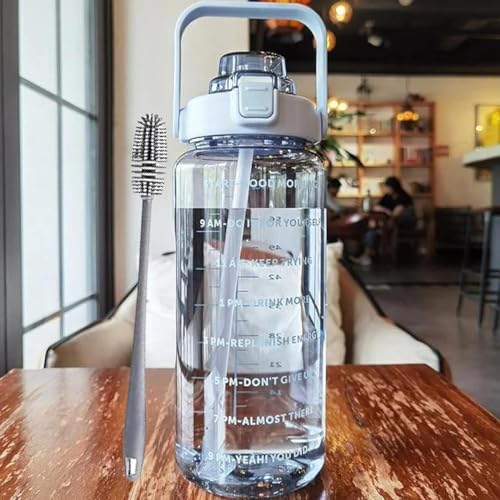 Image of 2 Litre Water Bottle with Motivational Time Marker, Straw & Handle -Leakproof, Durable, Non-Toxic, BPA-Free for Office, School, Gym, Yoga, Outdoor, Sports (BLUE)