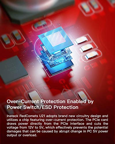 Image of Inateck PCIe to USB 3.2 Gen 2 Card with 20 Gbps Bandwidth, 3 USB Type-A and 2 USB Type-C Ports, KU5211, Red