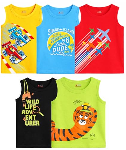Image of Lush Plush Baby Boys & Baby Girl Relaxed Fit Colour Printed Cotton Vest | Ganji | Banian | Baniyan | Kids Sando for Infant Newborn Toddler