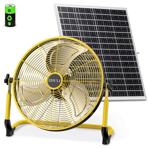 ZHULI 18' Solar Fan, Portable Battery Operated Floor Fan, Rechargeable Cordless Camping Fan, 40W...
