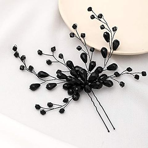 Cathercing Bridal Black Hair Pins for Women Wedding Hair Pins for Bride Black Hair Pins Hair Clips Bridal Headpiece Hair Accessories for Wedding Prom Party(2pcs) Cover