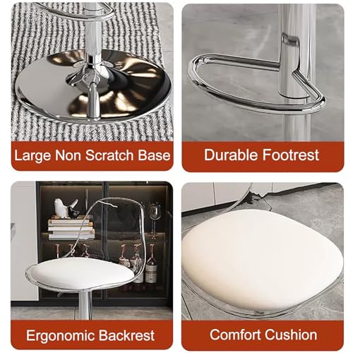 Set de 2 Butacos Modernos de Acrílico Transparente Cxlly con Asiento Tapizado en Cuero PU, Altura Ajustable y Giro 360° miniatura 5