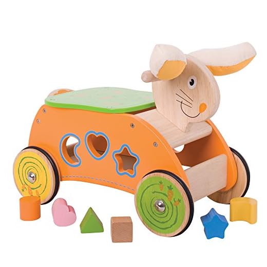 Bigjigs Toys Wooden Bunny Ride on with Shape Sorter - Educational Sit On Toy