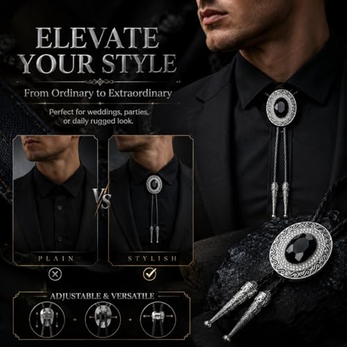 Image of Western Bolo Tie Cowboy Bolo Ties Rhinestone Necklace Bola Tie for Men Women