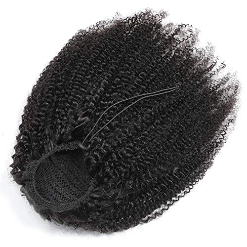 Luovce Extensión de cola de caballo de cabello humano afro rizado rizado cordón extensión de pelo 12 pulgadas color natural