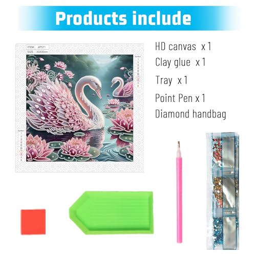 Image of AiYuanzsh 5D Special Shape Diamond Art Kits for Beginners, Diamond Painting Kits for Adults, Crystal Rhinestones Diamond Painting for Home Wall Decoration Gift 12x12 inch /30x30 cm, Beautiful Swan