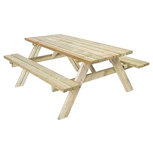 The Homeweeks Mesa Picnic jardín Madera tratada en Autoclave Strong 200&quot; con 2 Bancos abatibles, 198 x 154 x 74 cm, 8/10 Adultos, Espesor 42 mm, normativa EN581 y FSC