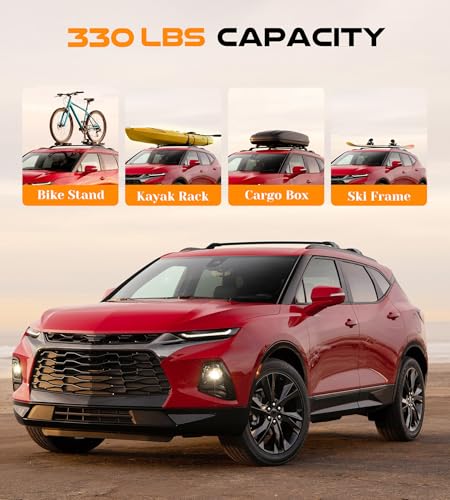 Image of 330 lbs Lockable Roof Rack Cross Bars Fit for 2019-2026 Chevy Chevrolet Blazer with Side Rails (Not for EV), Aluminum Crossbars Cargo Carrier for Bike Kayak Skis Rooftop Accessories