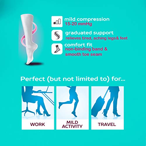 Image of REXX 3 Pairs Women's Knee-high Therapeutic Graduated Anti-Fatigue 8-15mmHg Combed Cotton Compression Socks
