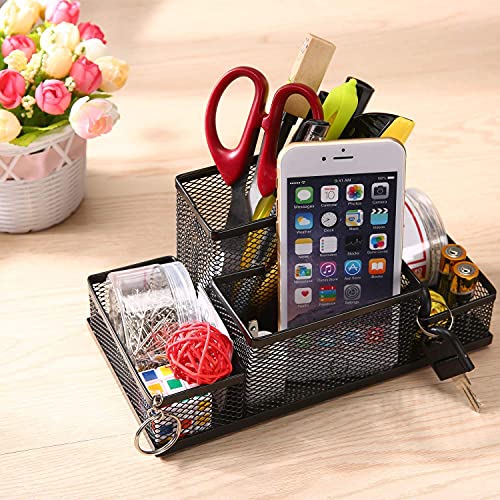 Image of 4 Compartment Metal Mesh Desk Organizer Stationery Pen Stand for Office Study Table (Black Color)